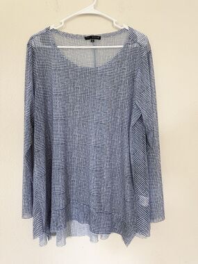 Kozan Sheer Tunic Top XL Coastal Grandma Chic Breezy Resort Abstract Lagenlook